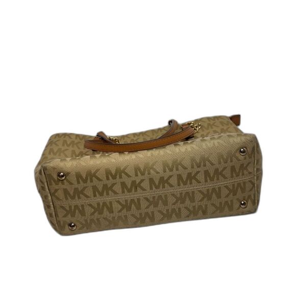 Michael Kors EW Gold Signature Canvas Leather Chain Shoulder Bag Purse Designer - Picture 6 of 12